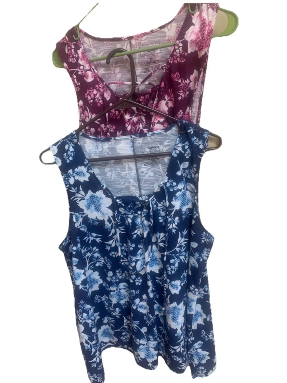 Set/2 Sonoma Blue and Maroon Floral Print Front Ties Pullover Tunic Tops Sz XL